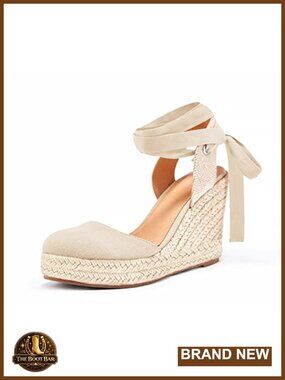 Women Espadrille Wedge Heel Sandals Ankle Strap Closed Toe